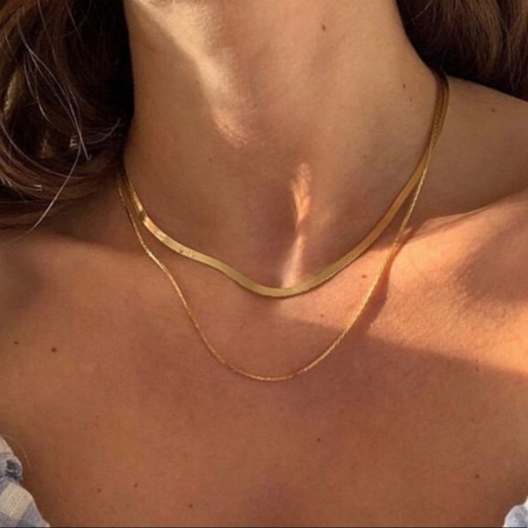 Jewelry - NEW 18K GOLD DOUBLE LAYER CLAVICLE LINK CHOKER SNAKE CHAIN NECKLACE